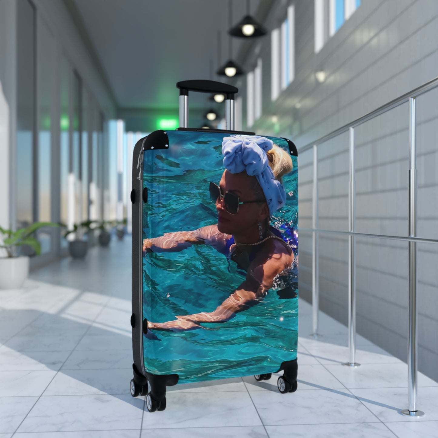 Luxury Antipaxos Greece Suitcase - Woman Swimming in Turquoise Water - Aesthetic Travel Luggage - Unique Greek Island Wanderlust Gift
