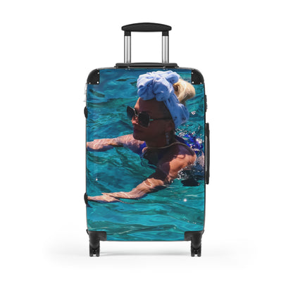 Luxury Antipaxos Greece Suitcase - Woman Swimming in Turquoise Water - Aesthetic Travel Luggage - Unique Greek Island Wanderlust Gift