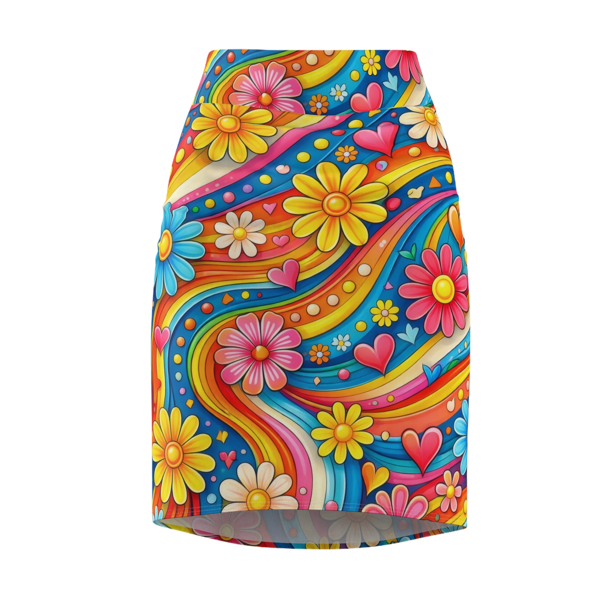 Flower Power Wave - Psychedelic Pencil Skirt