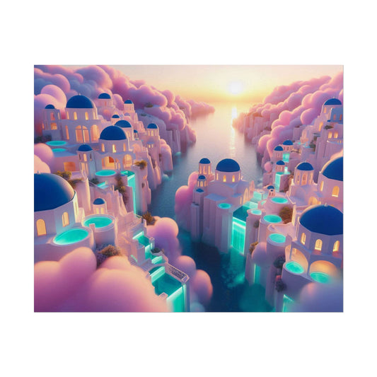 Dreamy Sunset Island Poster — Fantastical Cityscape Rolled Art Print