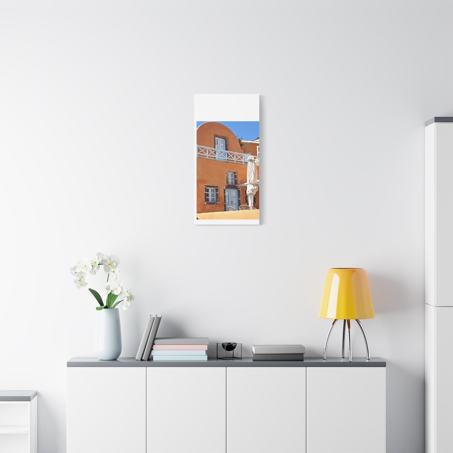 Oia Santorini Orange Facade Canvas — Mediterranean Terracotta Matte Wall Art