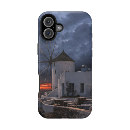 Santorini Windmill Sunset phone case | Magnetic impact-resistant case Greek Island Travel Gift