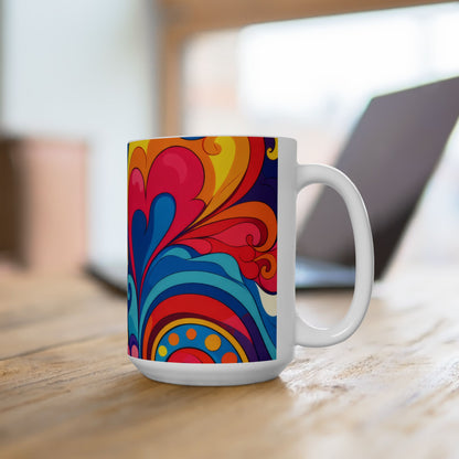 Psychedelic Swirl Ceramic Mug — Colorful Retro Floral 11oz & 15oz
