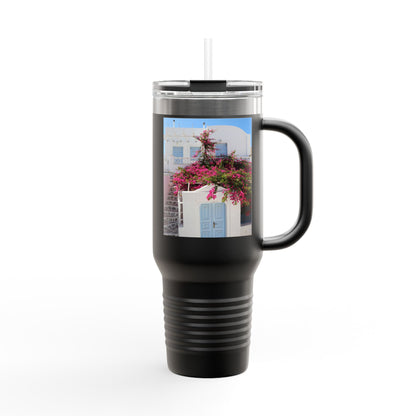 Santorini Blue Door Photo Travel Mug 40oz Insulated Tumbler