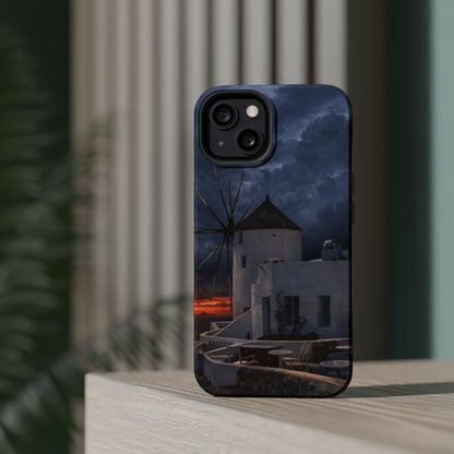 Santorini Windmill Sunset phone case | Magnetic impact-resistant case Greek Island Travel Gift