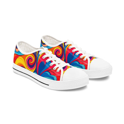 Colorful Swirl Low Top Sneakers — Women's Retro Psychedelic Canvas Shoes