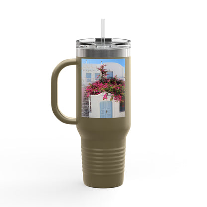 Santorini Blue Door Photo Travel Mug 40oz Insulated Tumbler