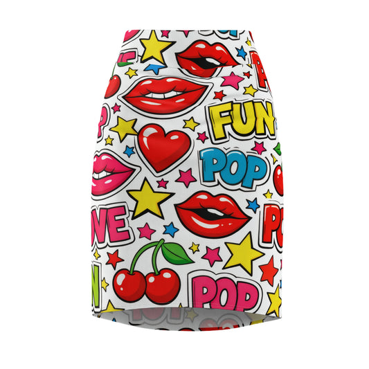Pop Art Lip & Cherry Pencil Skirt — Fun 'POP' Graphic Print