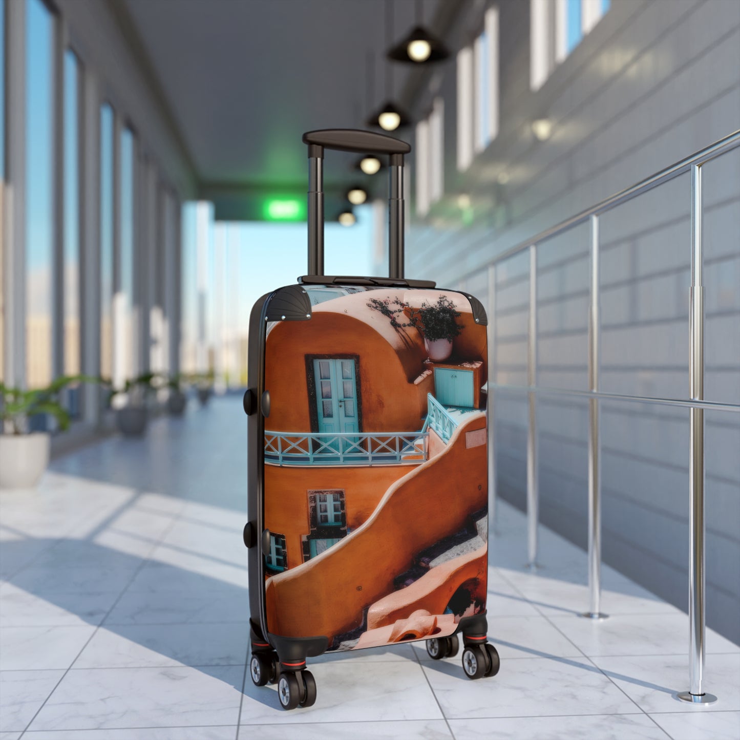 Santorini Orange Architecture Suitcase, Oia Greece Terracotta Travel Luggage, Mediterranean Vacation Bag, Unique Artist Design Cabin Bag