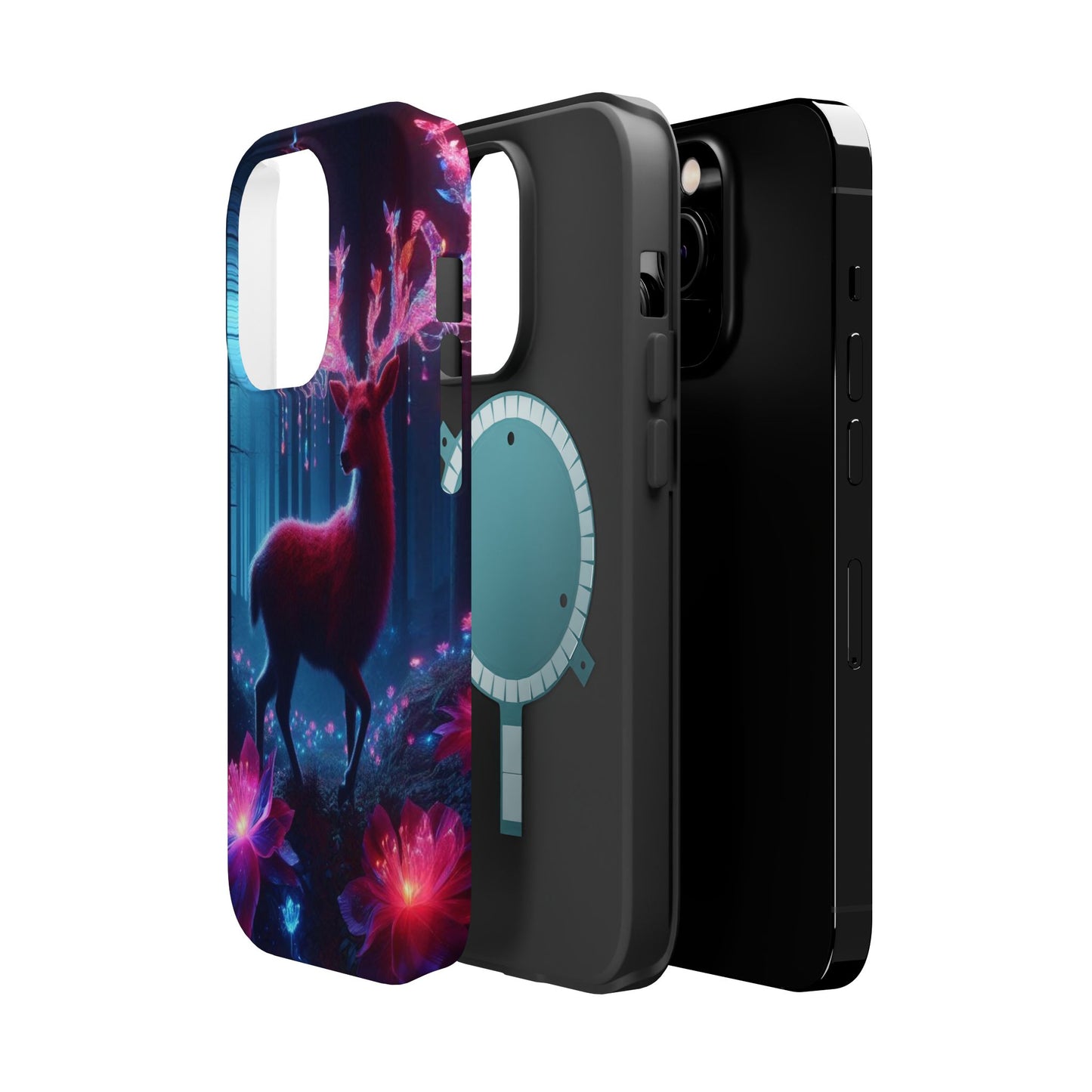 Magnetic Impact-Resistant Phone Case — Neon Fantasy Deer Forest Design