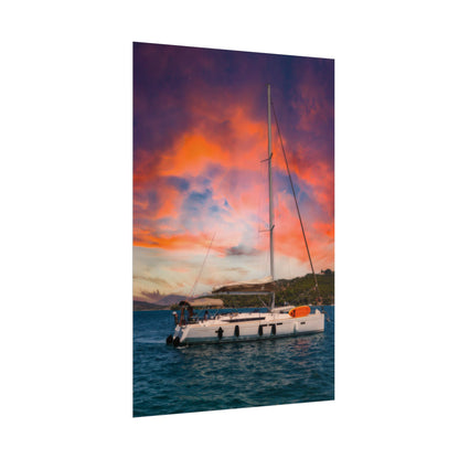 Sailboat Sunset Rolled Poster | Nautical Wall Art, Marina Sunset Print