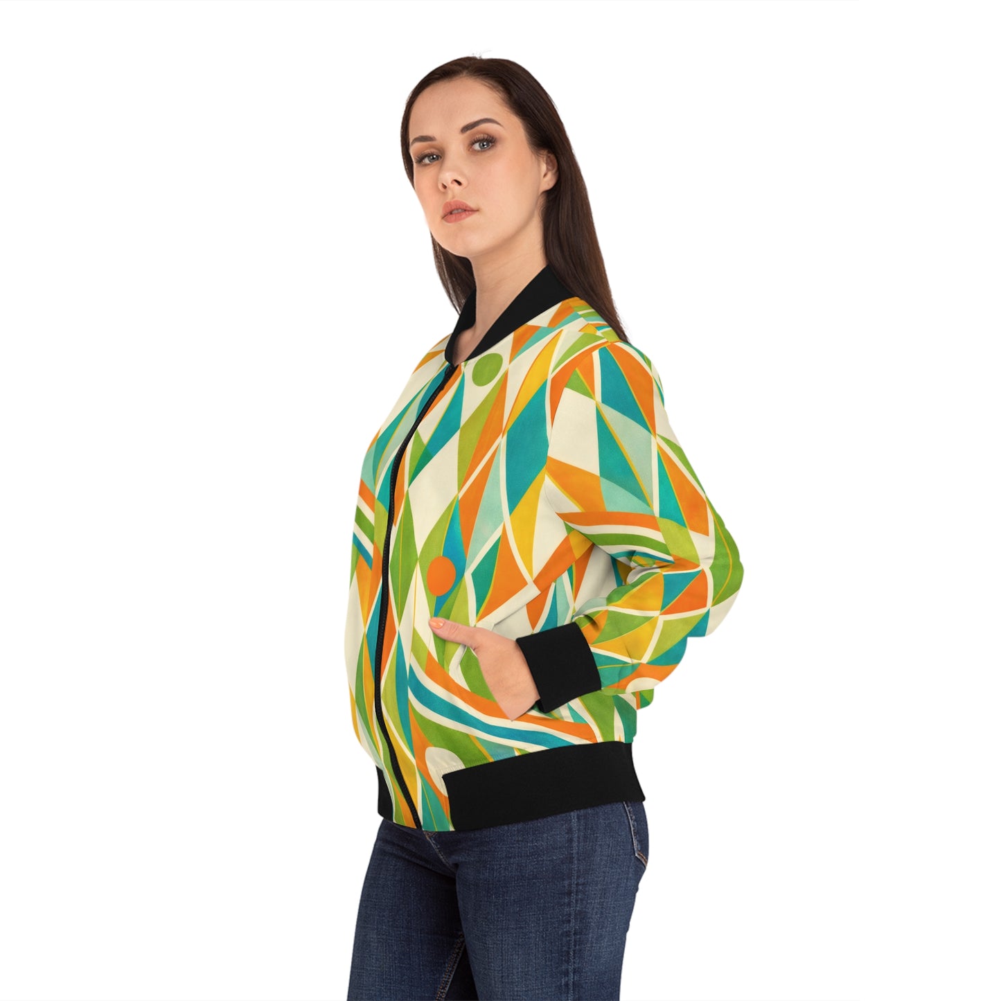 Geometric Retro Pattern Bomber Jacket