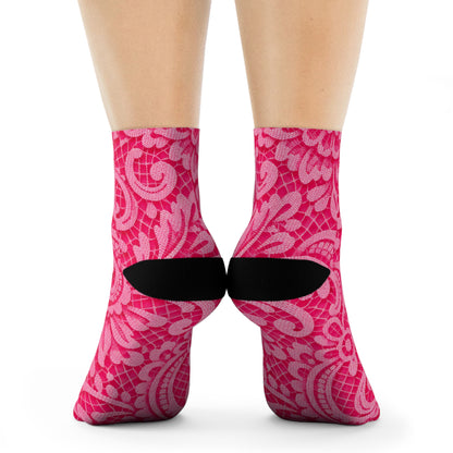 Pink Paisley Crew Socks — Floral Patterned Casual Socks for Women