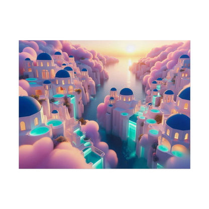 Dreamy Sunset Island Poster — Fantastical Cityscape Rolled Art Print
