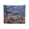 Santorini Dusk - Windmill Sunset Wall Tapestry