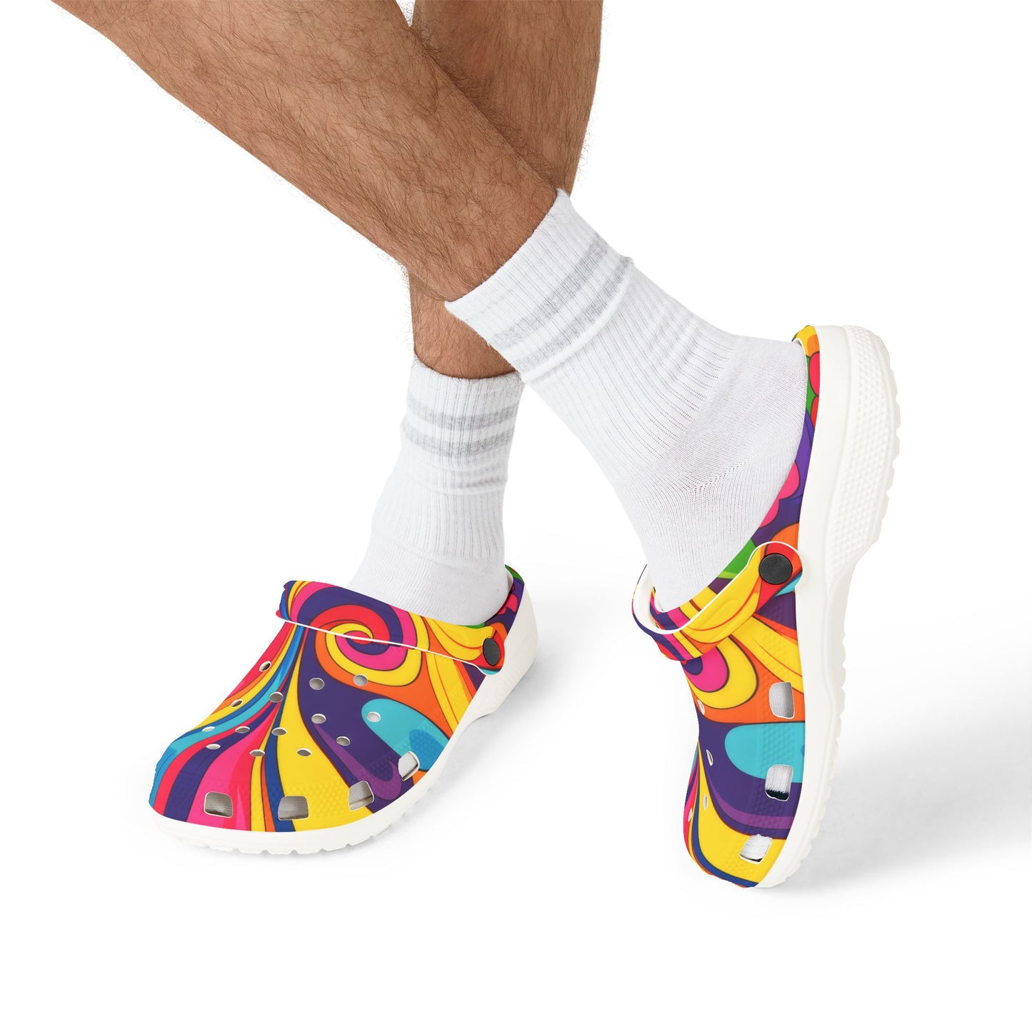 Colorful Psychedelic EVA Foam Clogs – Bright Swirl Garden Shoes