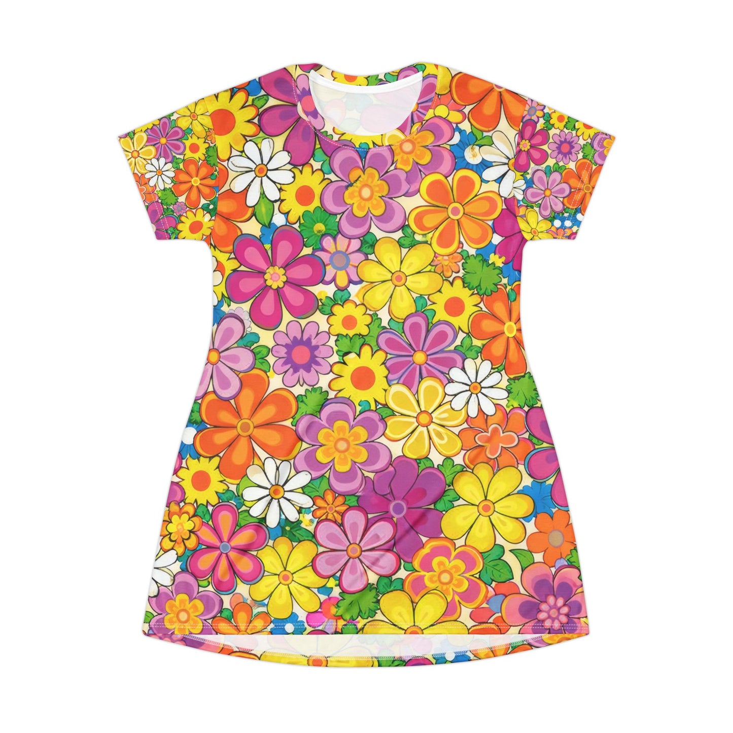 Floral Retro Mini Dress — Bright 60s Flower Power Allover Print