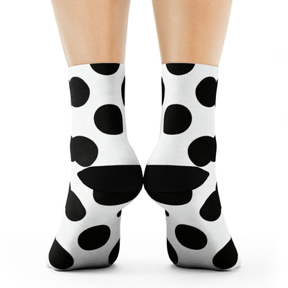 Black Polka Dot Crew Socks - Classic Monochrome Fashion Socks