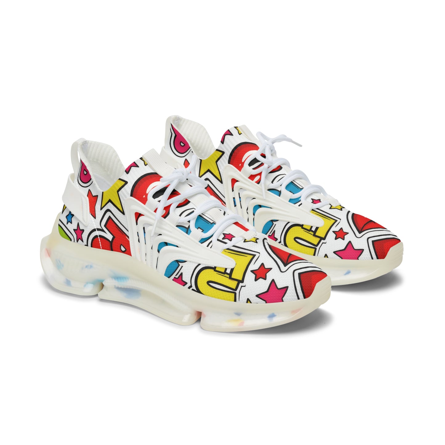 Women's Mesh Sneakers — Pop Art Lip & Stars Graphic Athletic Shoes