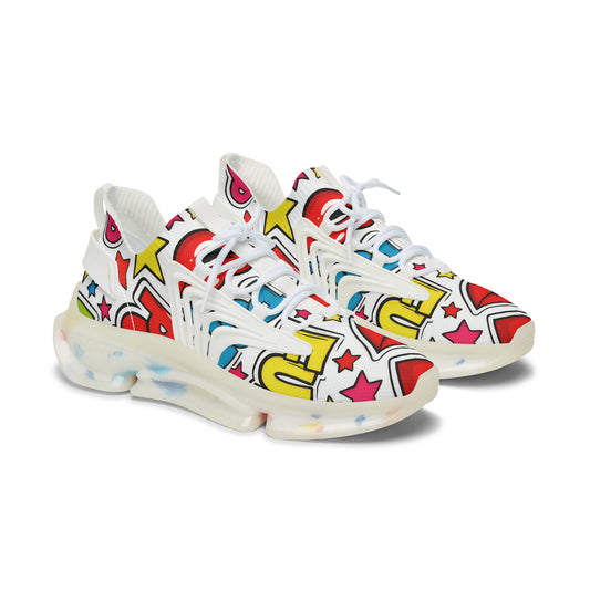 Women's Mesh Sneakers — Pop Art Lip & Stars Graphic Athletic Shoes