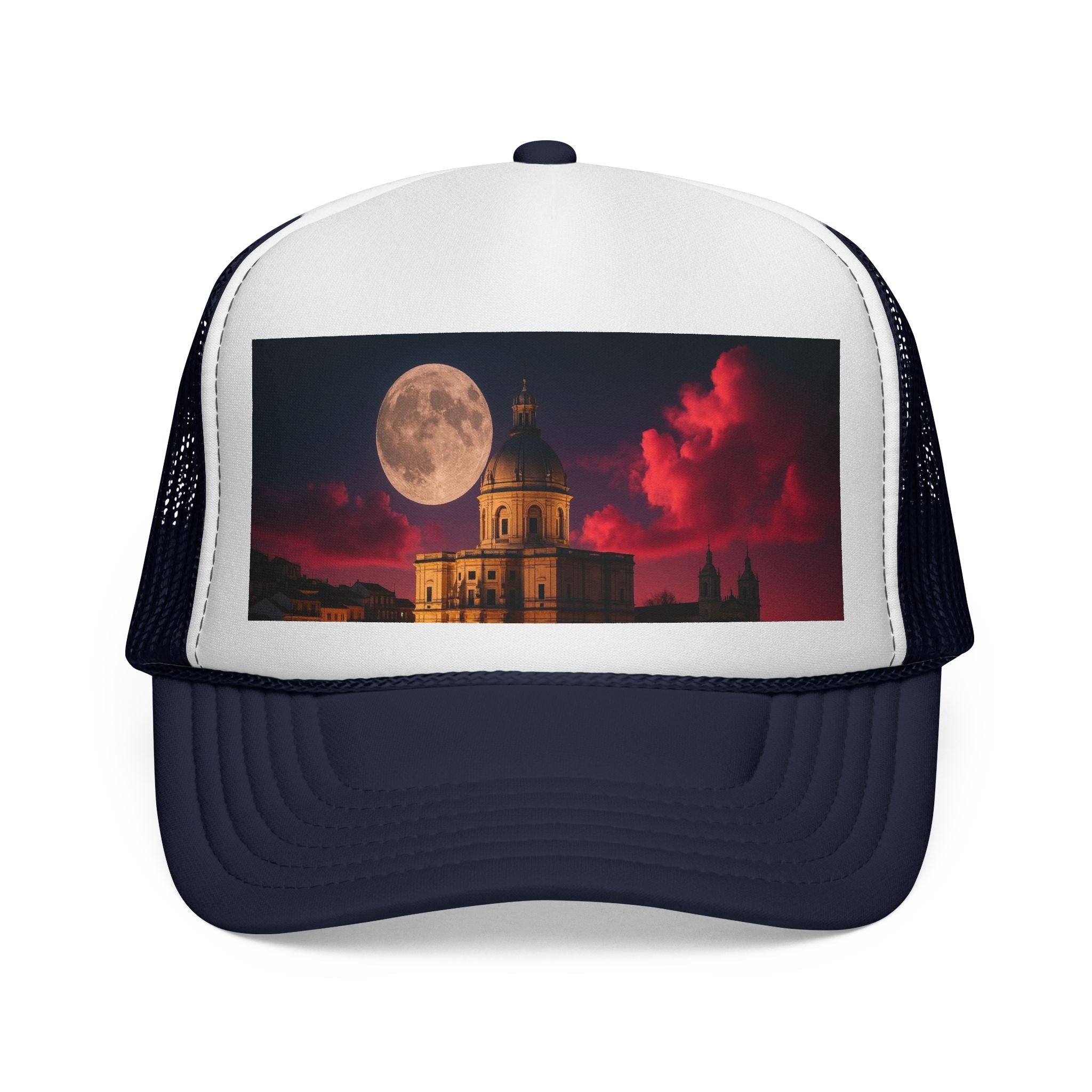 Moonlit Castle Trucker Cap — Gothic Nightscape Hat