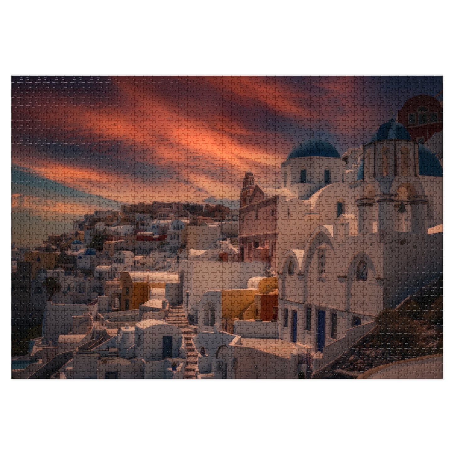 Santorini Sunset Jigsaw Puzzle, Oia Greece Blue Dome Game, Dreamy Mediterranean Sky Art, Greek Island Travel Gift, Aesthetic Scenic Puzzle