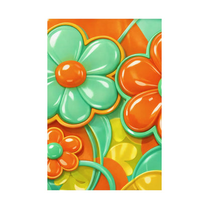 Retro Orange Teal Flower Pattern Poster | Satin Poster