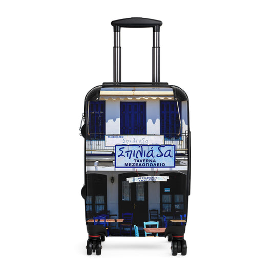 Greek Taverna Photo Suitcase | Blue Shutters Mediterranean Travel Luggage