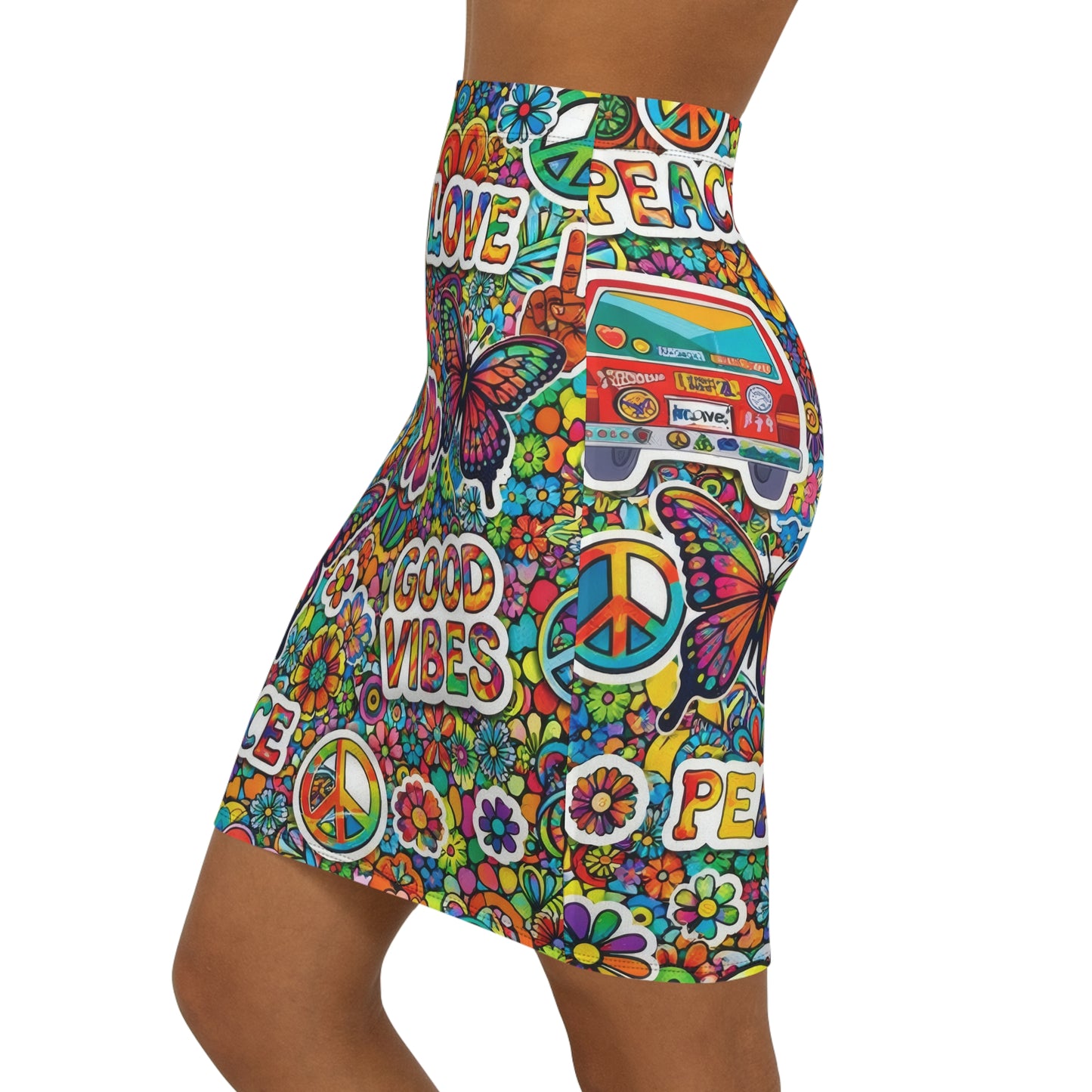 Good Vibes Hippie Pencil Skirt — Peace, Love & Butterfly Floral Print