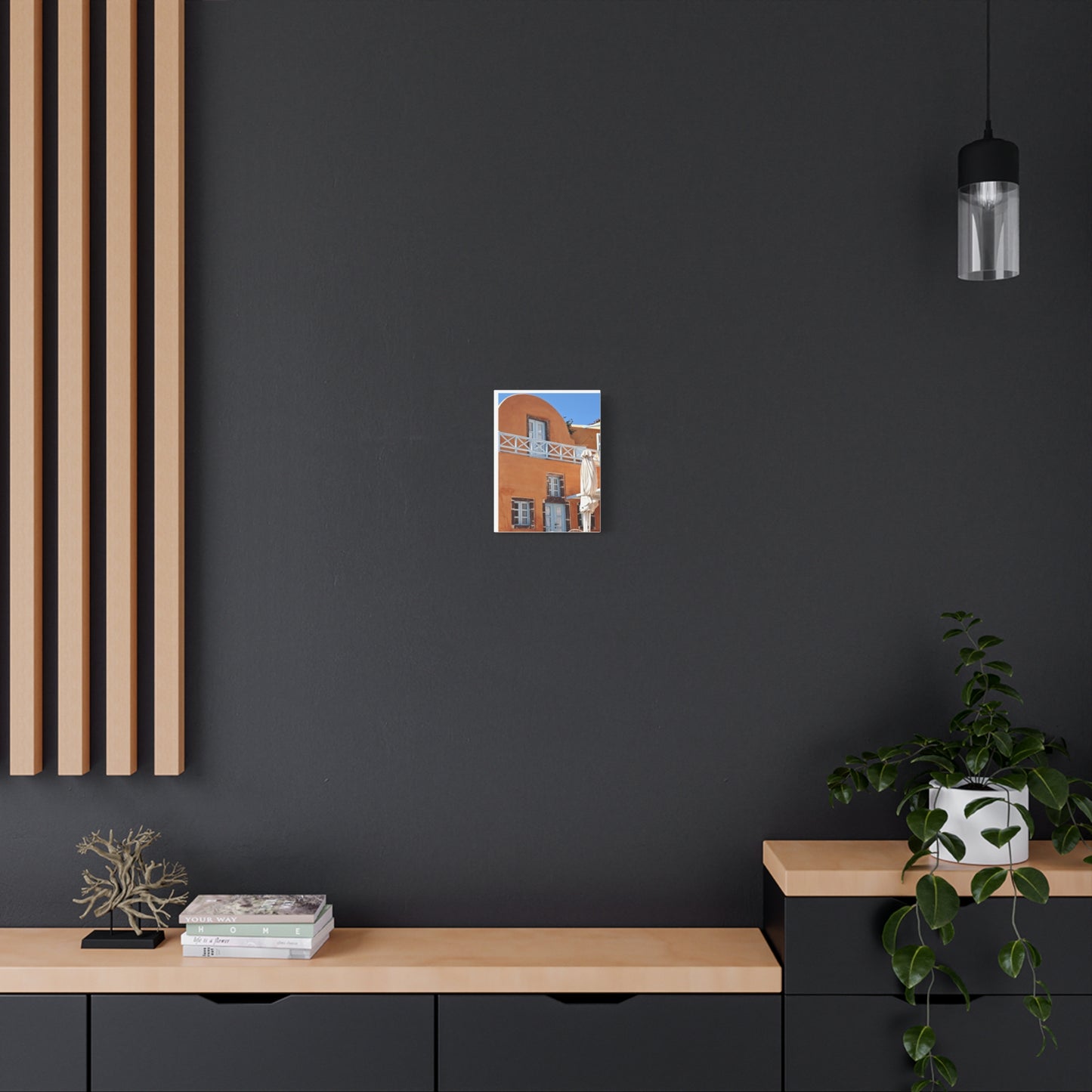 Oia Santorini Orange Facade Canvas — Mediterranean Terracotta Matte Wall Art