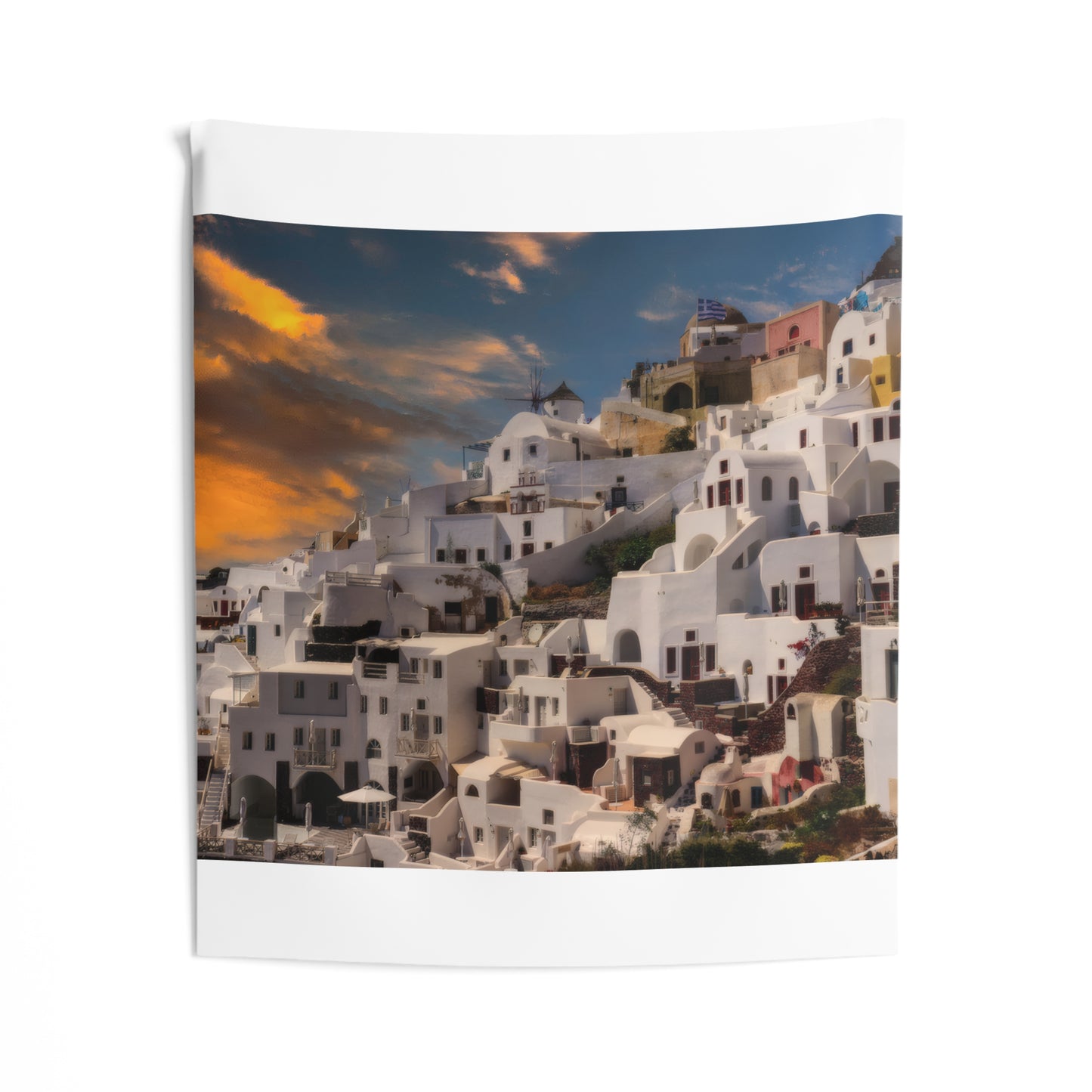 Santorini Village Sunset Indoor Wall Tapestry | Greek Island Landscape