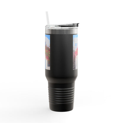 Oia Santorini Blue Door Travel Mug — 40oz Insulated Tumbler Greek Gift