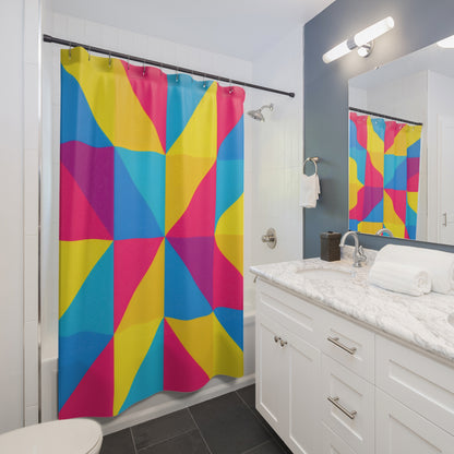 Geometric Color Block Shower Curtain — Bright Modern Bathroom Decor