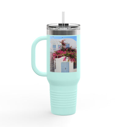Santorini Blue Door Photo Travel Mug 40oz Insulated Tumbler