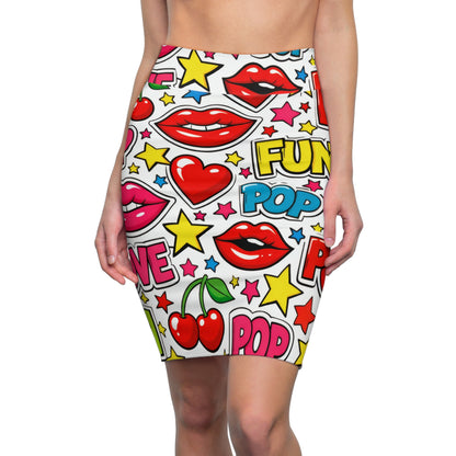 Pop Art Lip & Cherry Pencil Skirt — Fun 'POP' Graphic Print