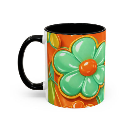 Retro Orange & Teal Flower Pattern Mug | Accent Coffee Mug