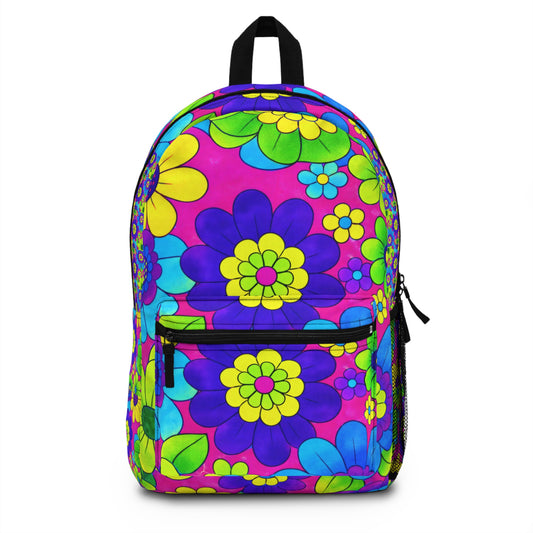 Retro Floral Backpack — 70s Psychedelic Flower Power School Bag