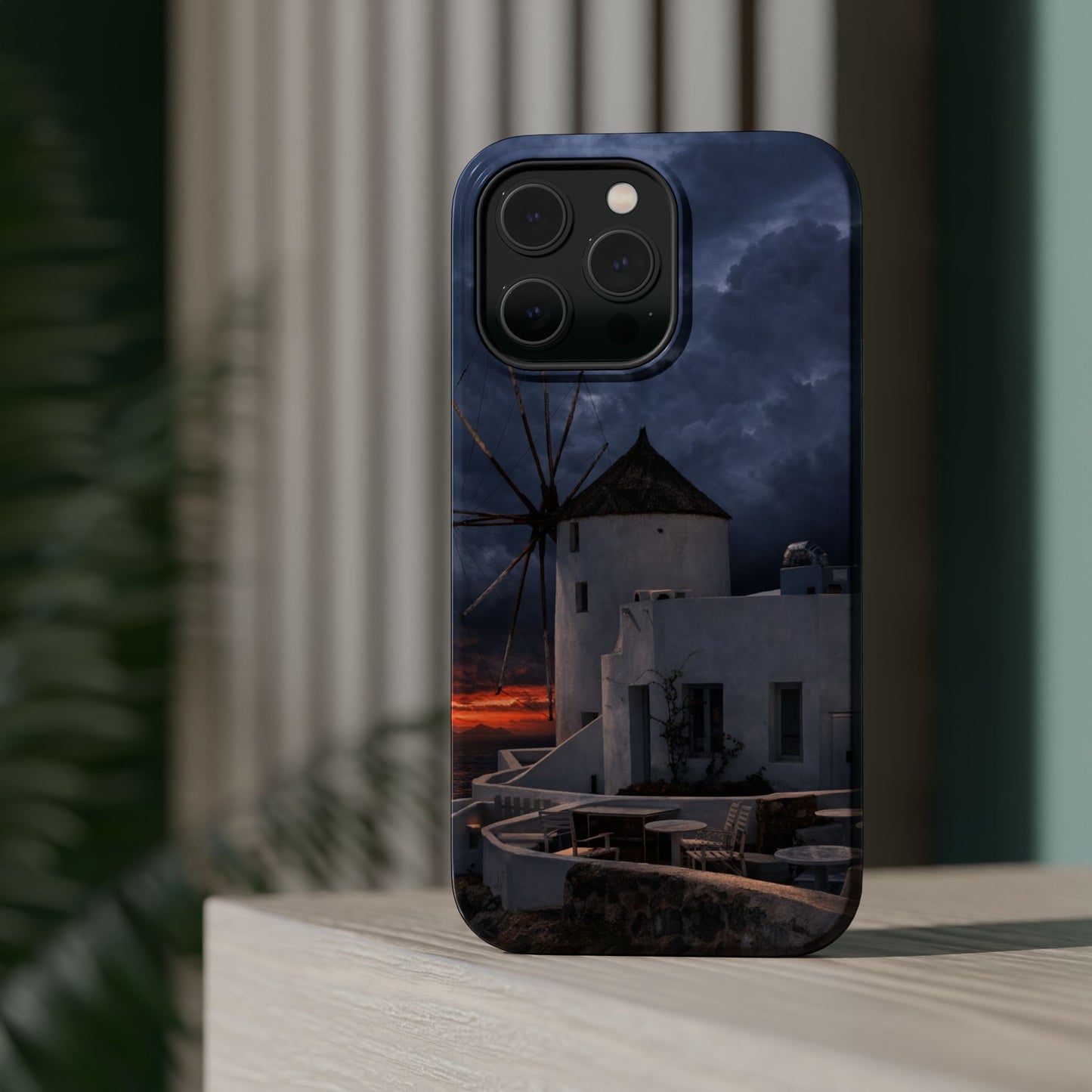 Santorini Windmill Sunset phone case | Magnetic impact-resistant case Greek Island Travel Gift