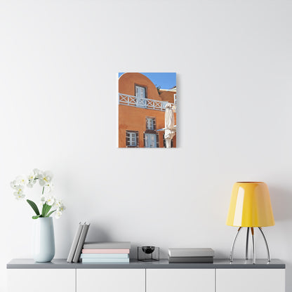 Oia Santorini Orange Facade Canvas — Mediterranean Terracotta Matte Wall Art