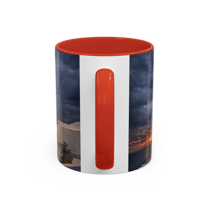 Santorini Windmill Storm Coffee Mug | Dramatic Sky Greek Travel Gift