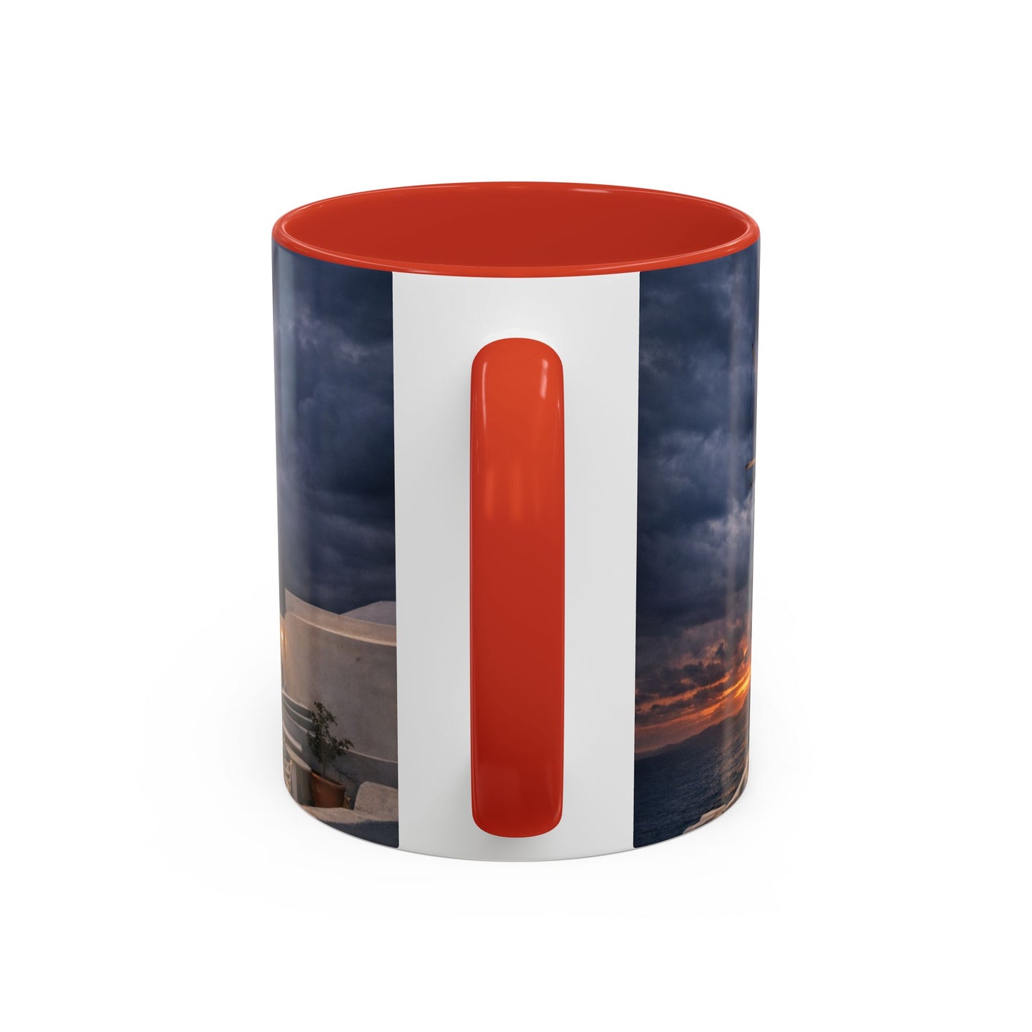 Santorini Windmill Sunset Accent Coffee Mug | Island Nightscape Greek Travel Gift | Unique Ceramic Mug