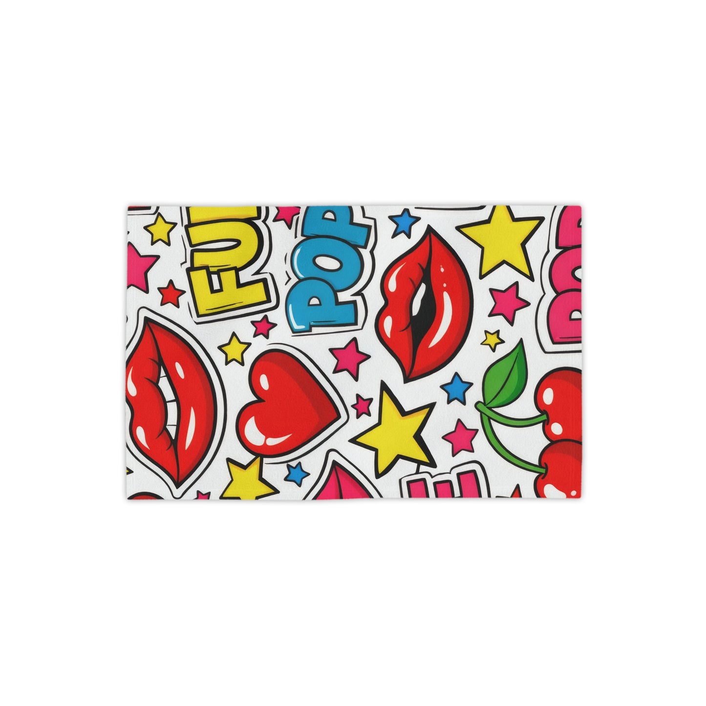 Pop Art Cherry Beach Towel — Fun Lips, Hearts & "POP" Pattern