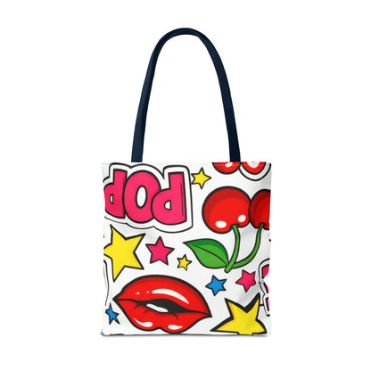 Pop Art Kiss & Cherries Tote Bag — Fun Retro Pattern All-Over Print