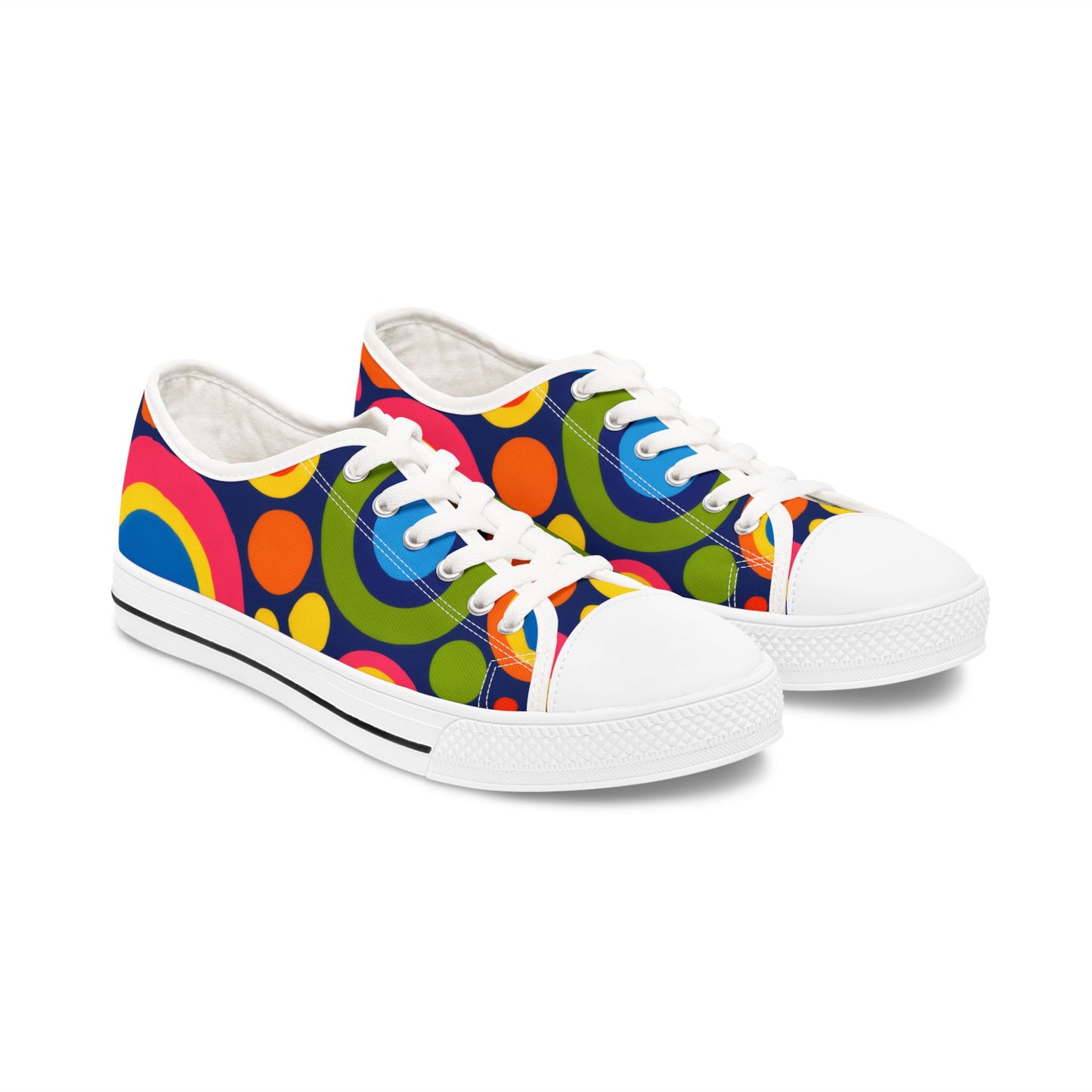 Retro Circle Print Women's Low Top Sneakers — Colorful 60s-Inspired Canvas Shoes