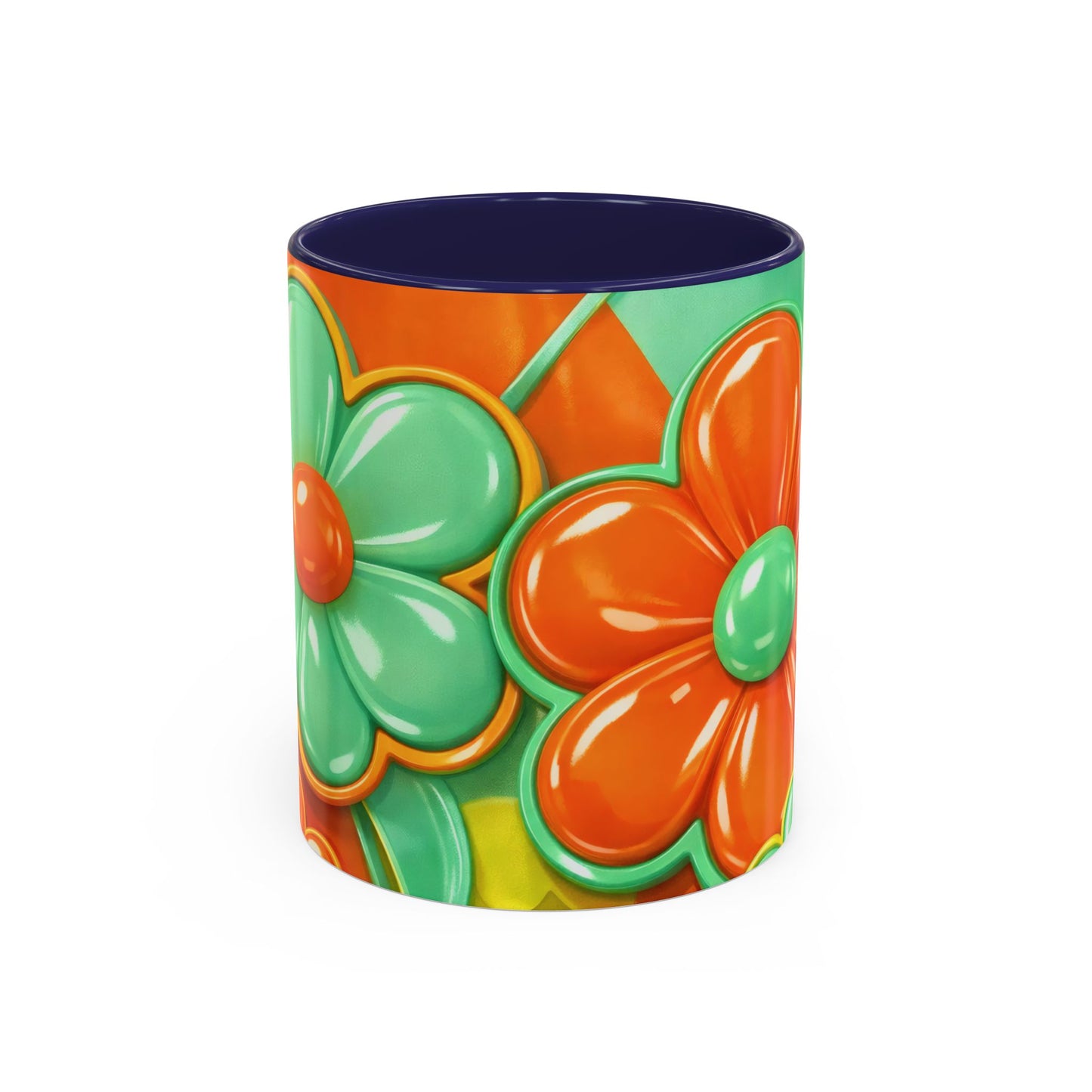 Retro Orange & Teal Flower Pattern Mug | Accent Coffee Mug