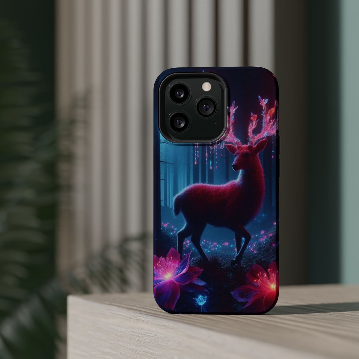 Magnetic Impact-Resistant Phone Case — Neon Fantasy Deer Forest Design