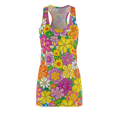 Floral Retro Rainbow Racerback Dress — 60s-Inspired All-Over Print