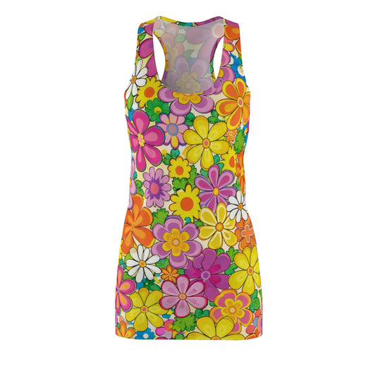 Floral Retro Rainbow Racerback Dress — 60s-Inspired All-Over Print