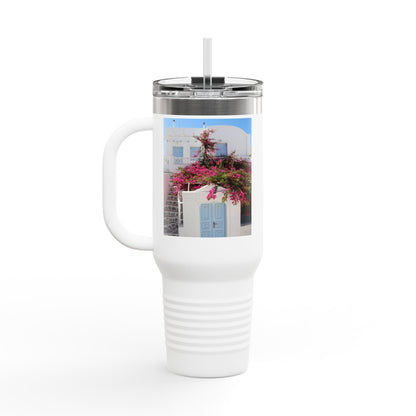 Santorini Blue Door Photo Travel Mug 40oz Insulated Tumbler
