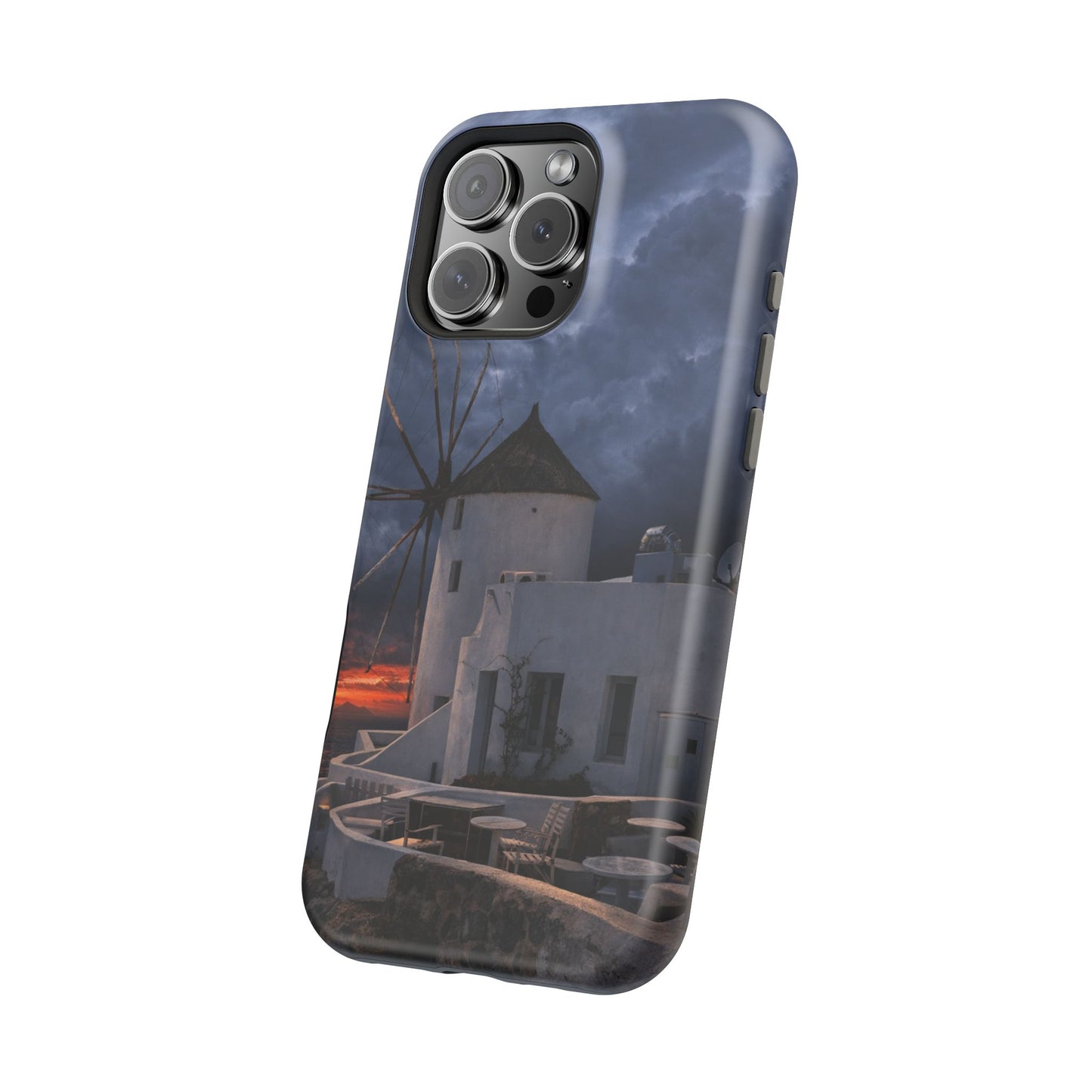 Santorini Windmill Sunset phone case | Magnetic impact-resistant case Greek Island Travel Gift